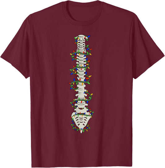 Chiropractic Spine Christmas Light Chiropractor Anatomy Bone T-Shirt - T-Shirt | Maroon