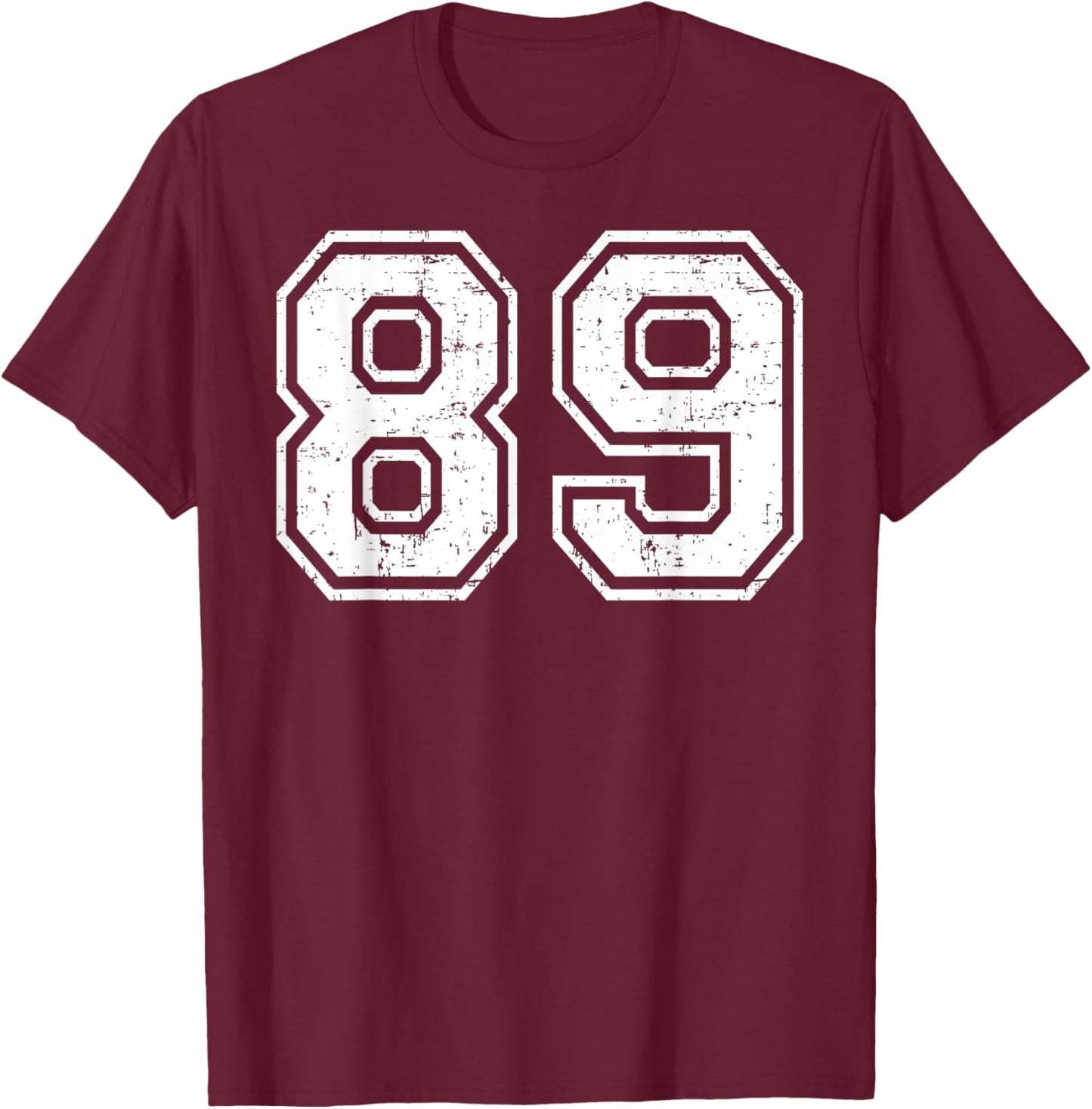 89 Matching Universitaire Grunge de Sports d'équipe numéro Quatre-Vingt-Neuf T-Shirt - T-Shirt | Maroon