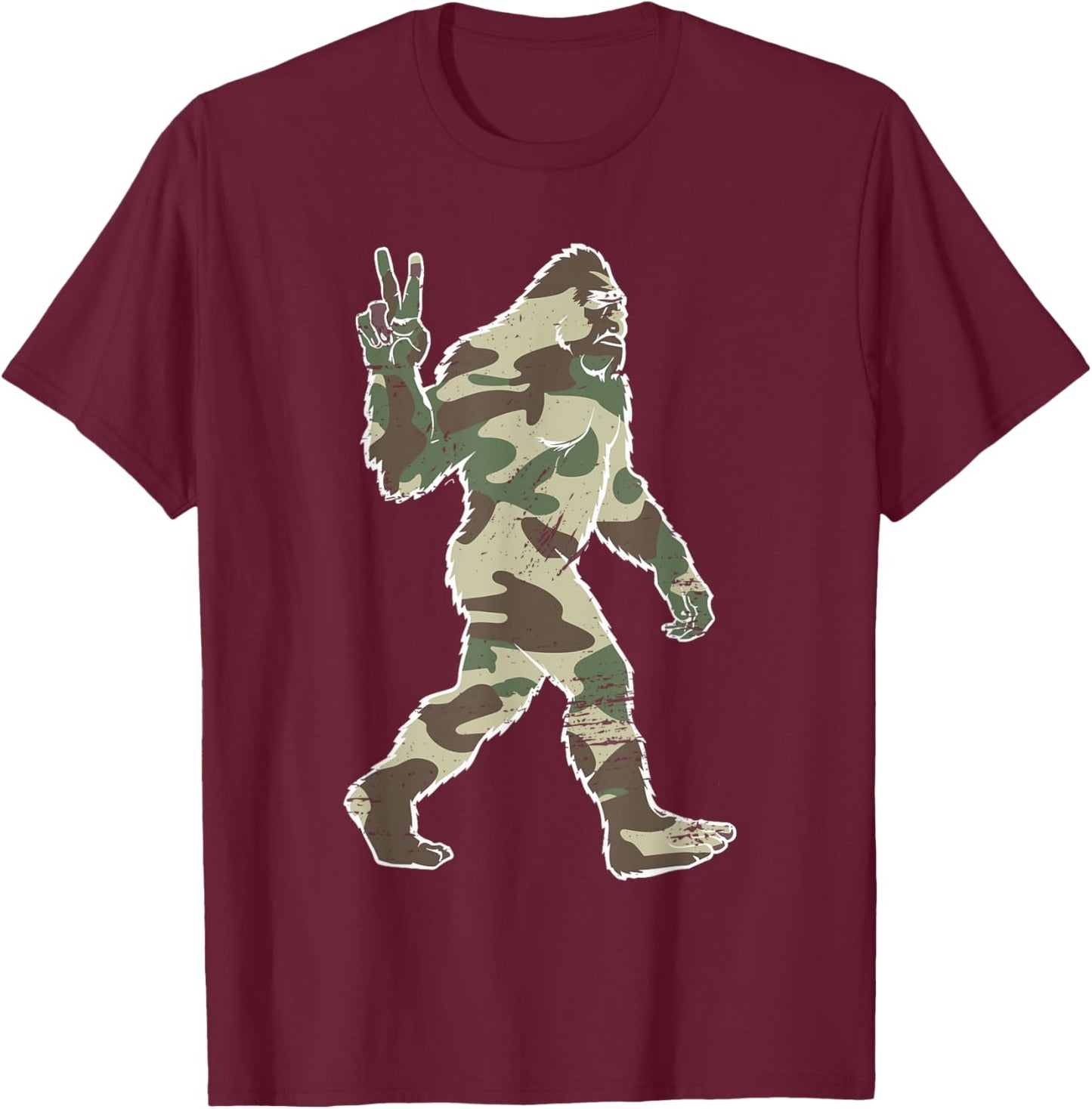 Vintage Bigfoot Sasquatch American Flag Camo Outdoors Hiking T-Shirt - T-Shirt | Maroon