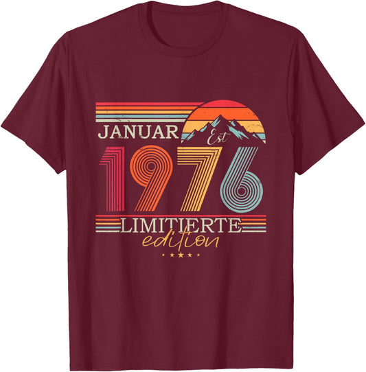 1976 Vintage January Birthday Retro Men Women Gift T-Shirt - T-Shirt | Maroon