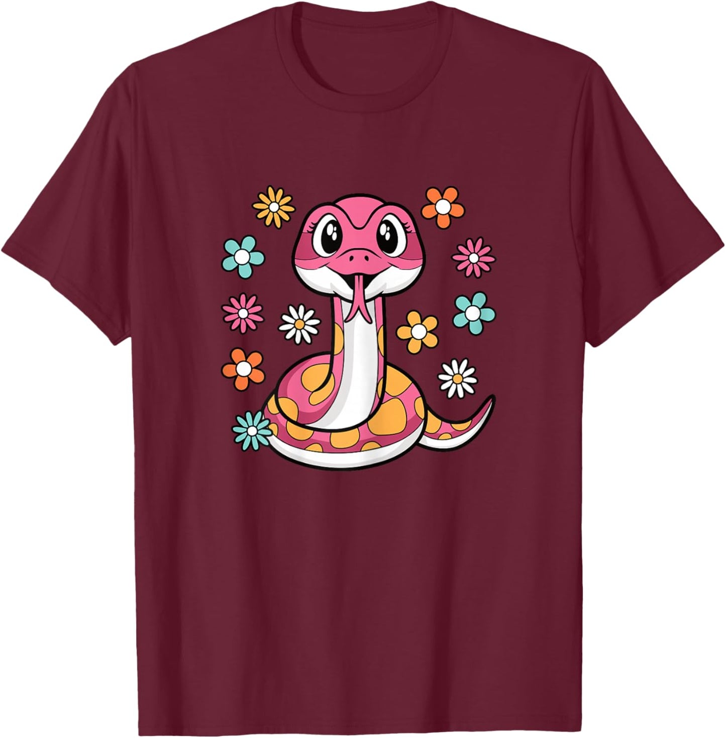 Cute Pink Snake Lover Kawaii Reptile Women Girls Kids T-Shirt - T-Shirt | Maroon