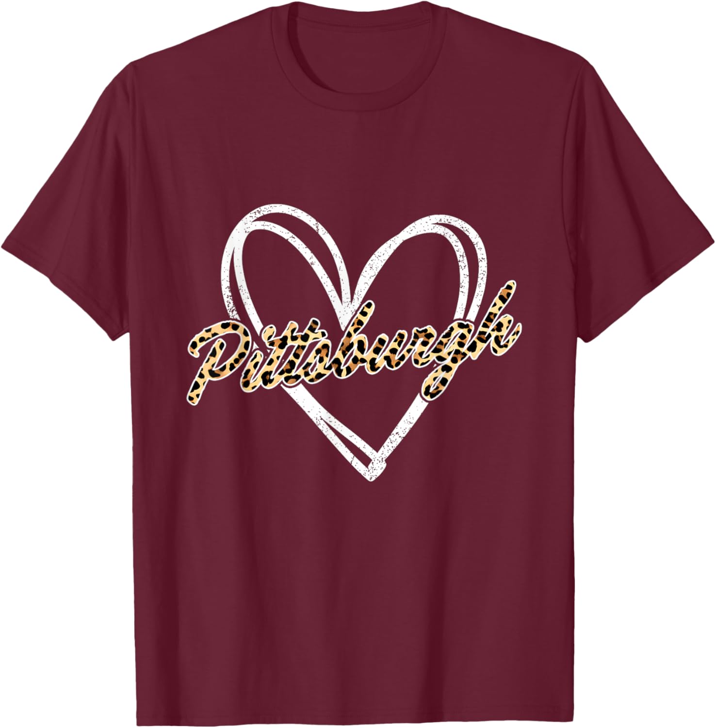 Vintage Heart Love Pittsburgh Leopard Men Women Boy Girl T-Shirt - T-Shirt | Maroon