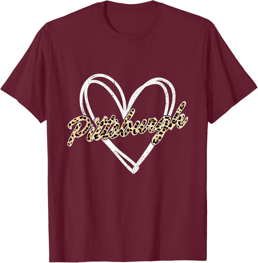 Vintage Heart Love Pittsburgh Leopard Men Women Boy Girl T-Shirt - T-Shirt | Maroon