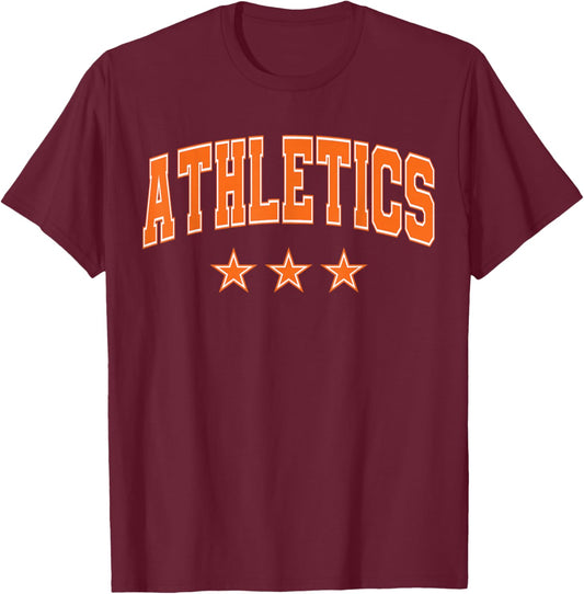 Athletics All Orange Stars Classic Retro Text T-Shirt - T-Shirt | Maroon