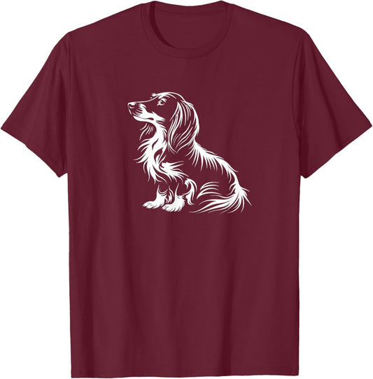 Funny Retro Vintage Logo Long Haired Dachshund T-Shirt - T-Shirt | Maroon