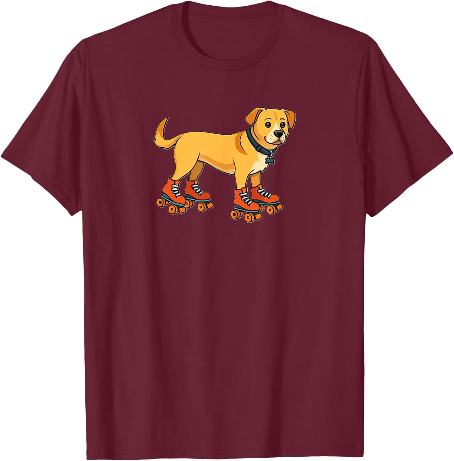 Dog on Roller Skates | Cute Funny Skating Pup T-Shirt - T-Shirt | Maroon