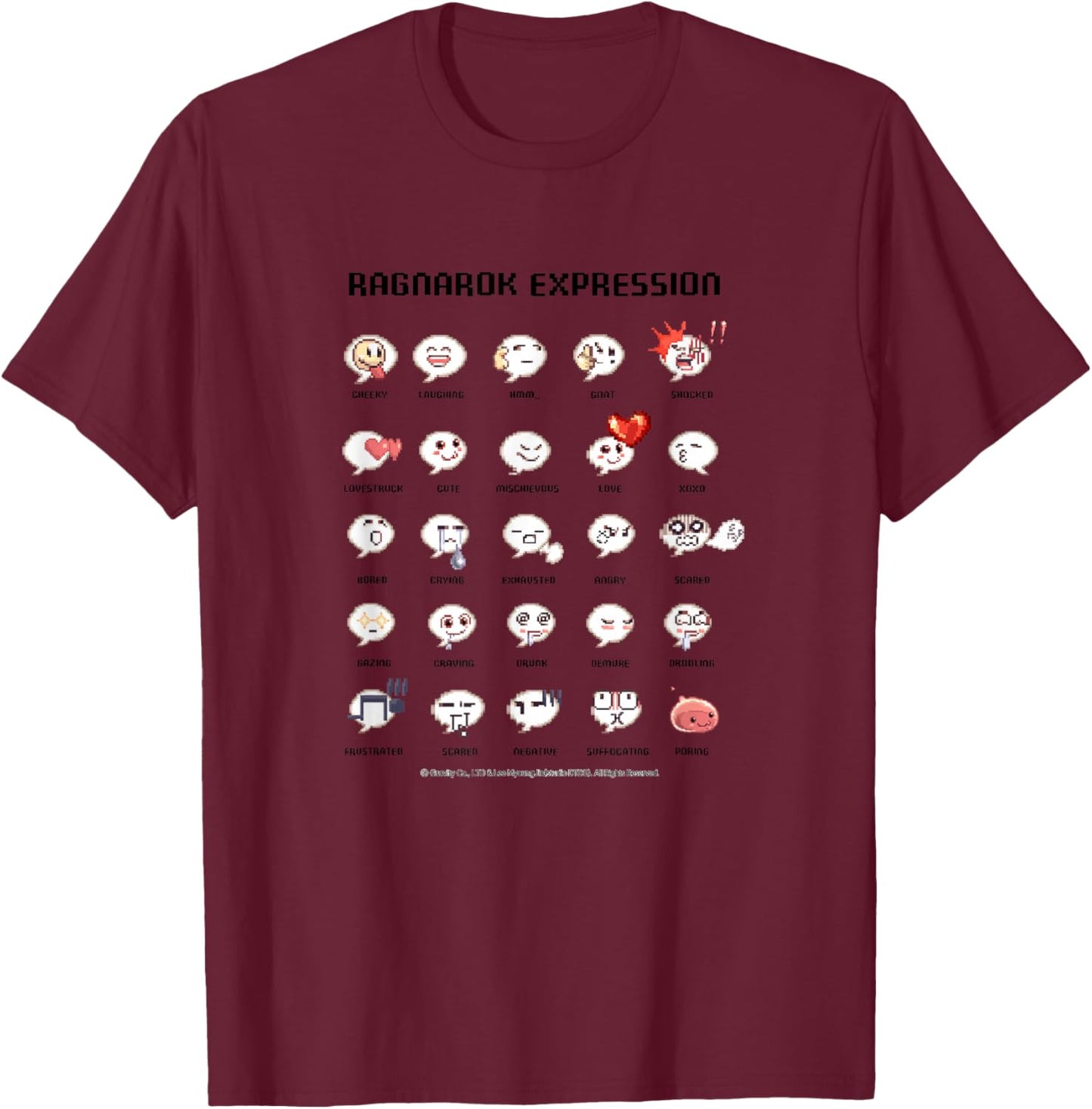 [Limited] Ragnarok Expression Pixel Emote Collection Art T-Shirt - T-Shirt | Maroon