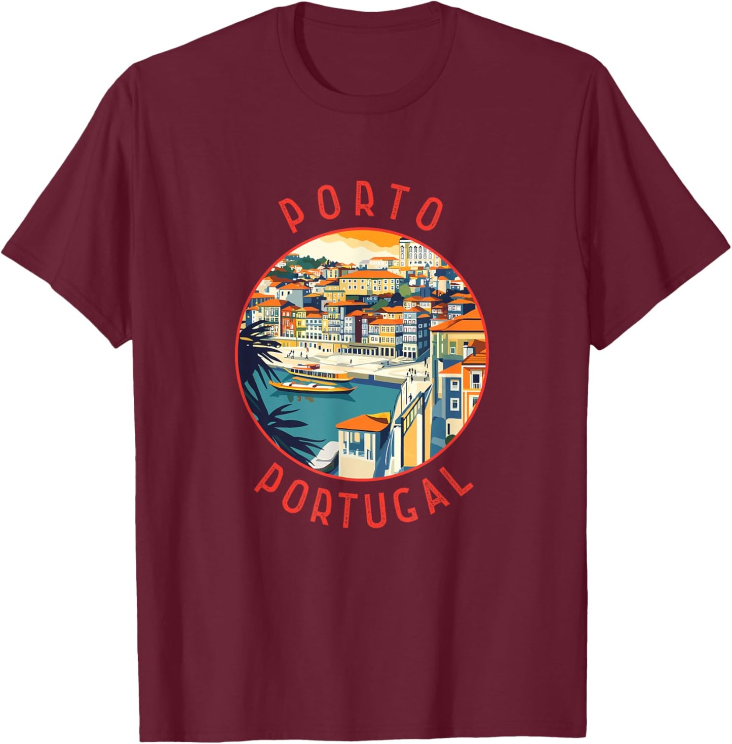Porto Portugal Retro Distressed Circle T-Shirt - T-Shirt | Maroon