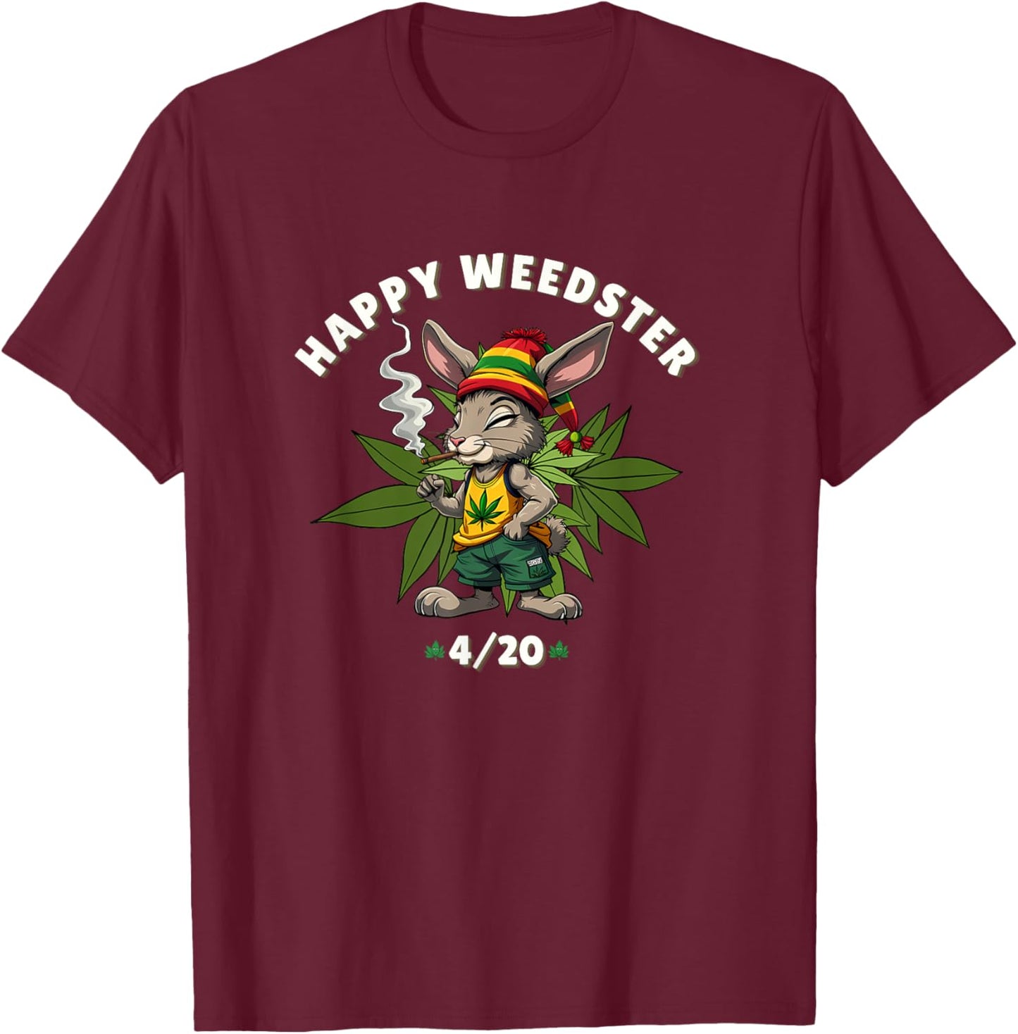 Happy Weedster Stoned Bunny Joint Marijuana Easter 4/20 Day T-Shirt - T-Shirt | Maroon
