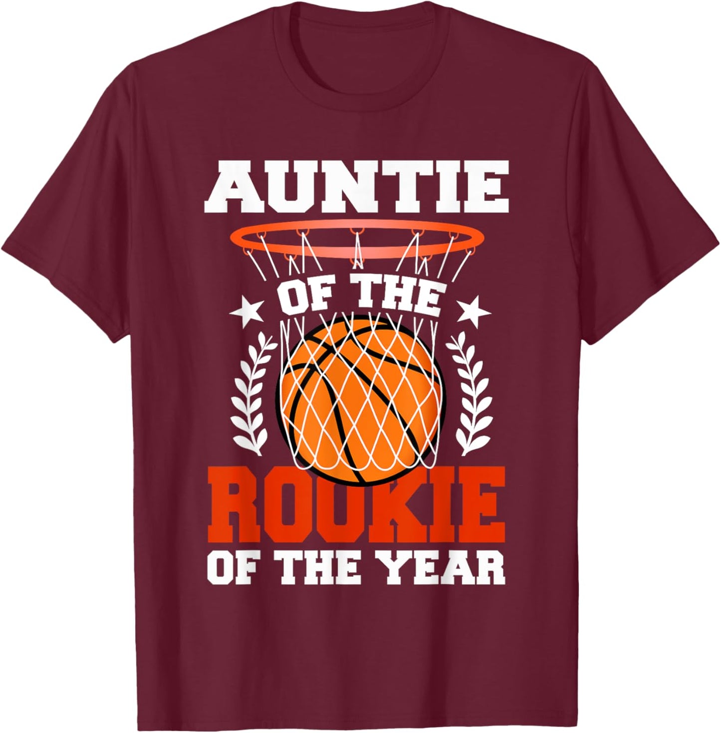 Auntie Of Rookie 1st Basketball Birthday Theme Matching T-Shirt - T-Shirt | Maroon
