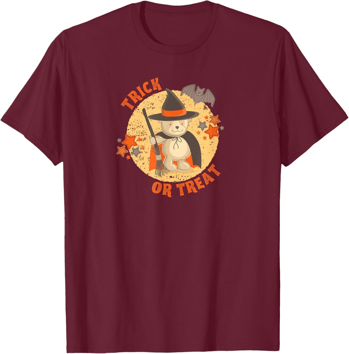 Cute Trick or Treat Witch Warlock Bear T-Shirt - T-Shirt | Maroon
