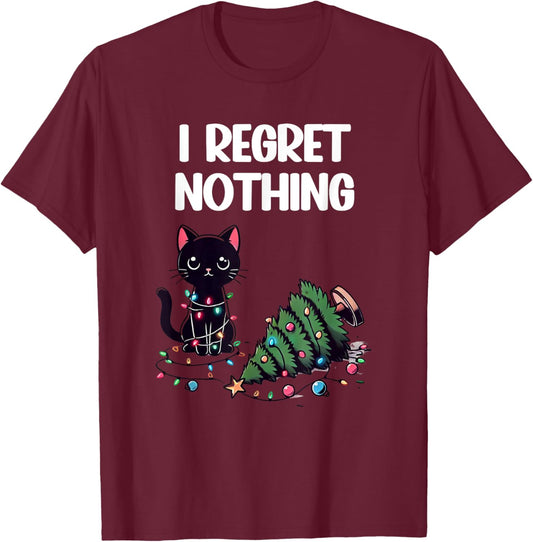 Kawaii Regret Nothing Cat Christmas Funny T-Shirt - T-Shirt | Maroon