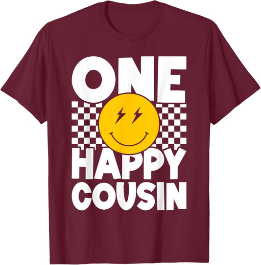 One Happy Dude 1st Birthday One Cool Cousin Family Matching T-Shirt - T-Shirt | Maroon