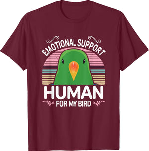 Male Eclectus Parrot Emotional Support Human, Funny Bird ESA T-Shirt - T-Shirt | Maroon