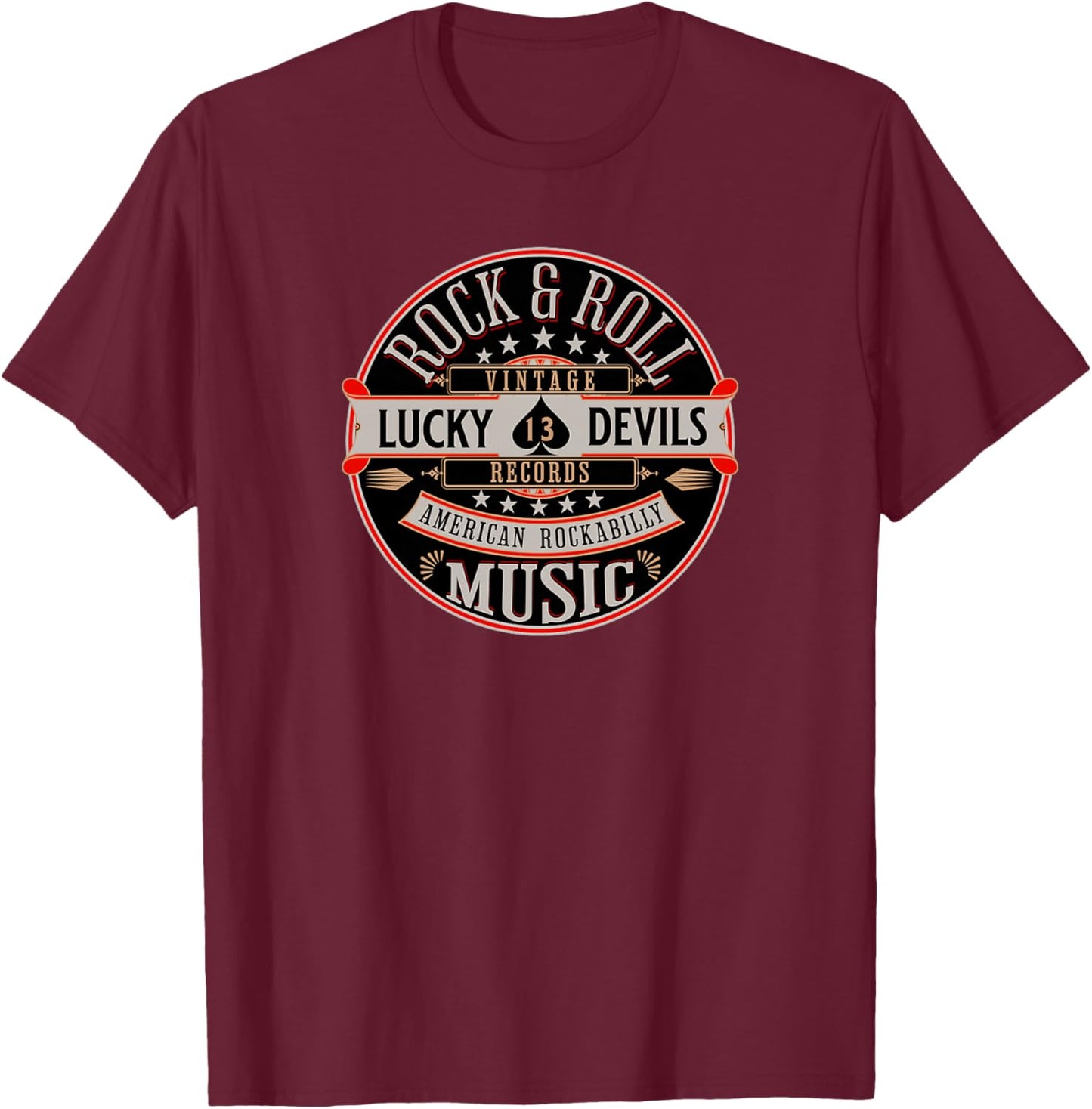 Rockabilly Music Lucky Devil Retro Vintage 1950's Rock Roll Haut de Gamme T-Shirt - T-Shirt | Maroon