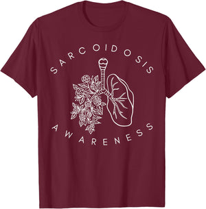 Floral Lung Sarcoidosis Awareness Pulmonary Sarcoidosis T-Shirt - T-Shirt | Maroon