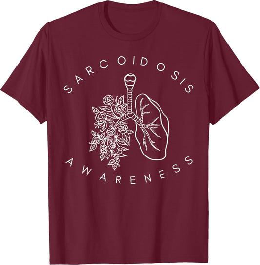 Floral Lung Sarcoidosis Awareness Pulmonary Sarcoidosis T-Shirt - T-Shirt | Maroon