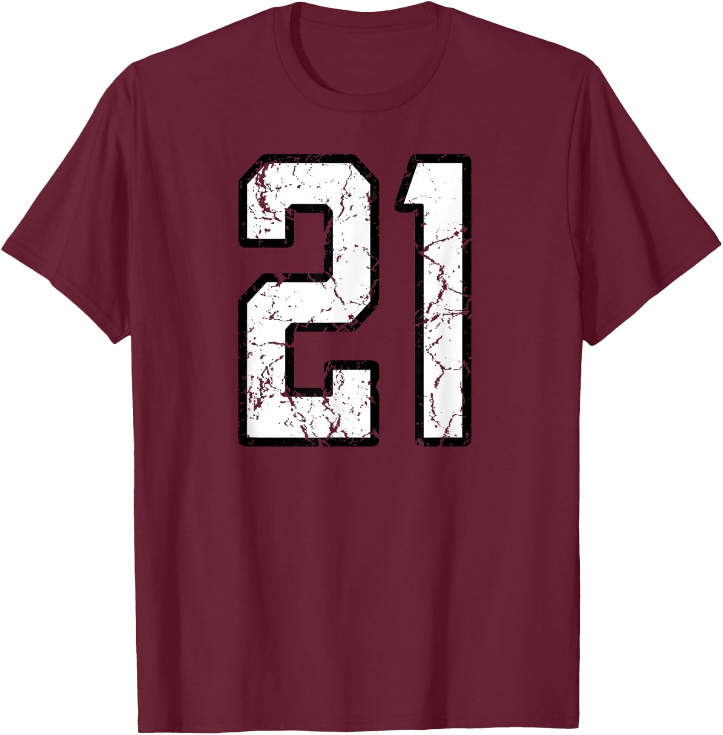 White and Black Sports Number 21 Jersey Uniform Player T-Shirt - T-Shirt | Maroon
