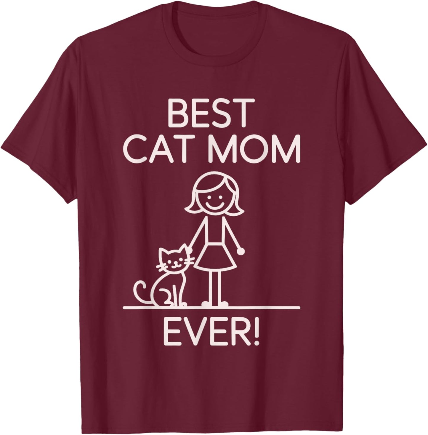 Best Cat Mom Ever Cute Minimalist Graphic T-Shirt - T-Shirt | Maroon
