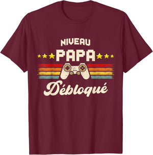 Level Dad Unlocked Future Father Son Announcement Pregnancy Gamer T-Shirt - T-Shirt | Maroon