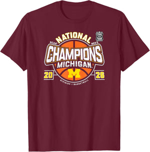 Michigan Wolverines National Champs 2026 Men's Basketball T-Shirt - T-Shirt | Maroon