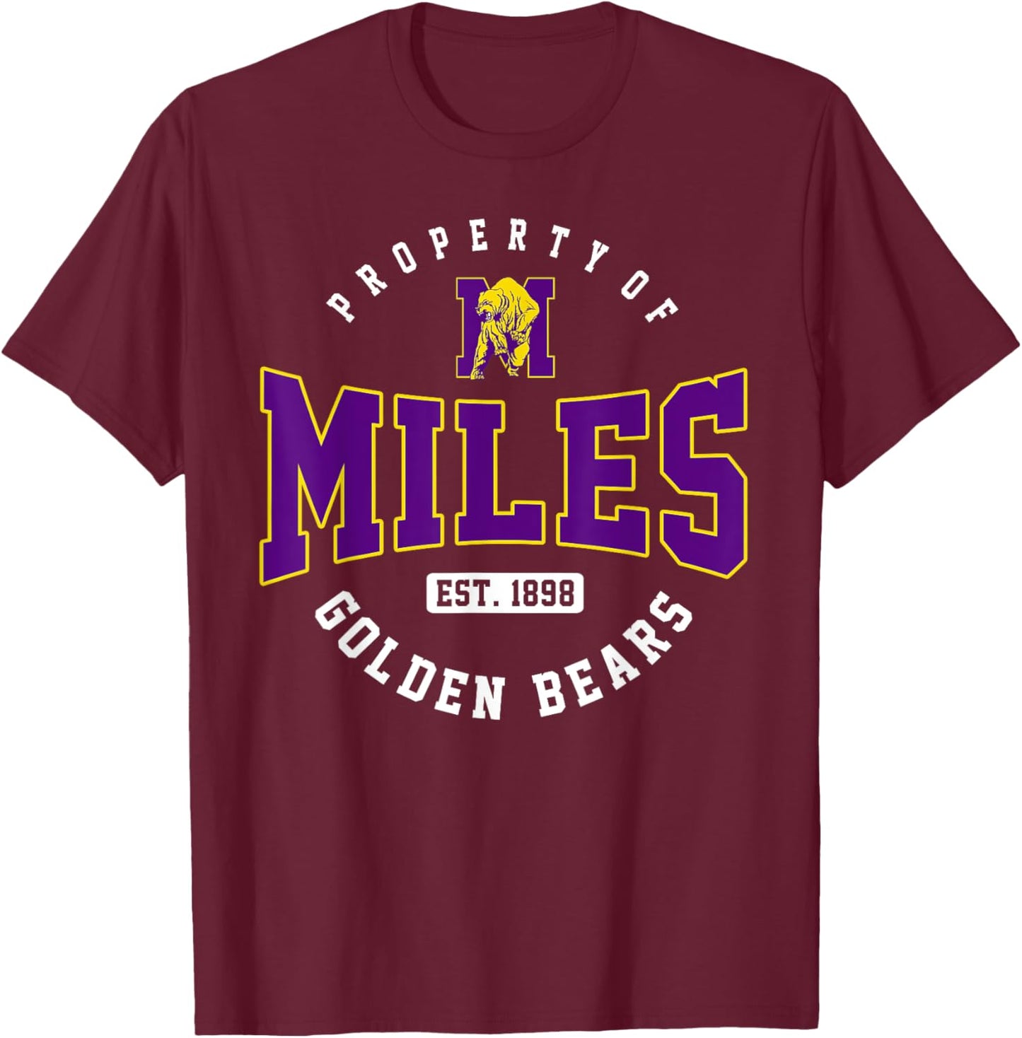 Property of Miles College Athletics Arch Vintage Design T-Shirt - T-Shirt | Maroon