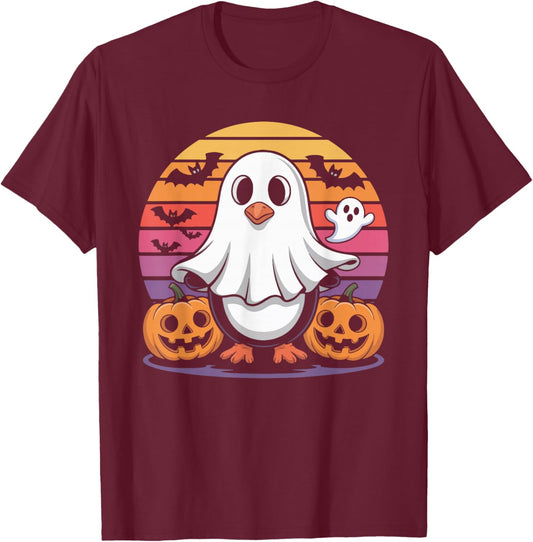 Cute Penguin Ghost Halloween Pumpkin Fun T-Shirt - T-Shirt | Maroon