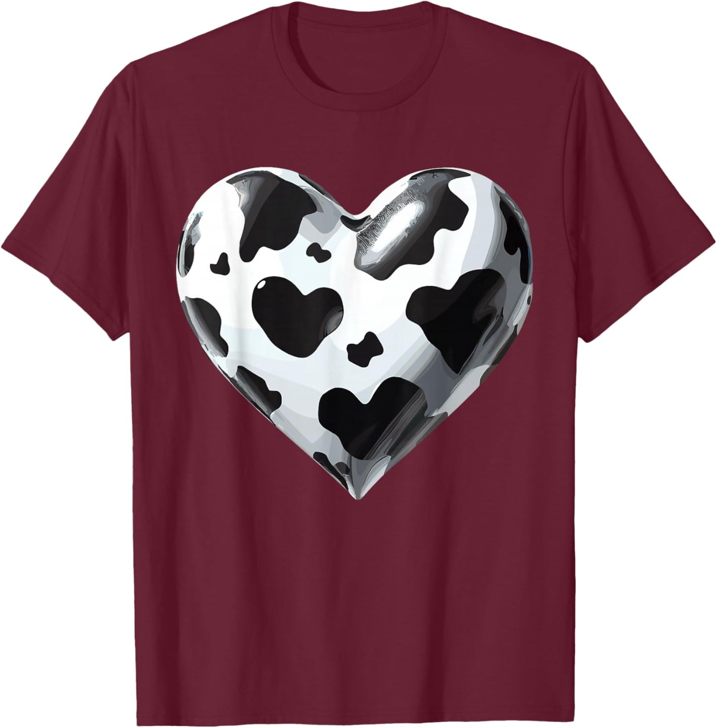 Cow Print Heart Animal T-Shirt - T-Shirt | Maroon