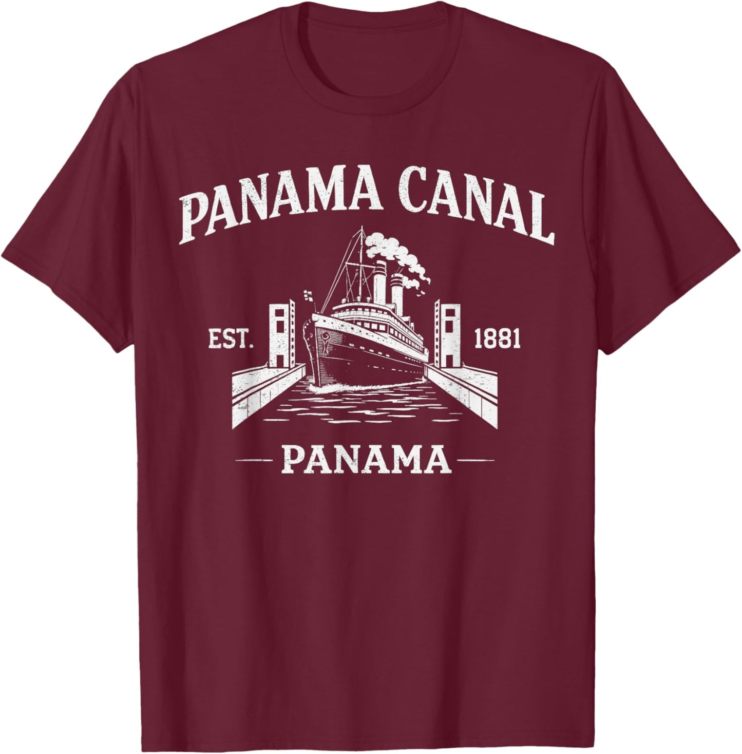 Retro Panama Canal Cruising Classic Ship in Locks Vintage T-Shirt - T-Shirt | Maroon
