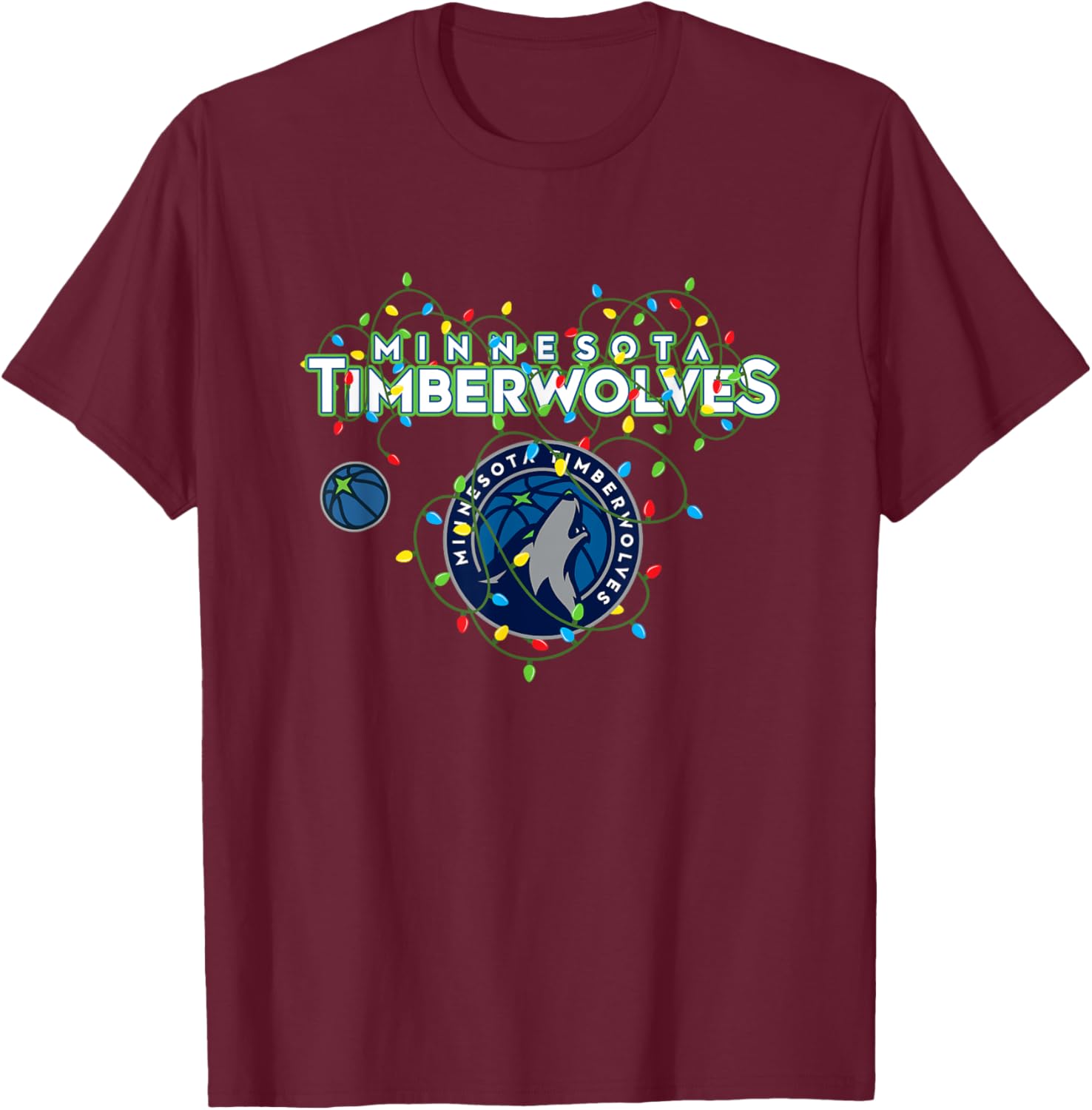 NBA Minnesota Timberwolves Christmas Lights Holiday T-Shirt - T-Shirt | Maroon