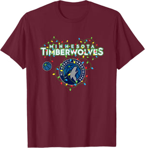NBA Minnesota Timberwolves Christmas Lights Holiday T-Shirt - T-Shirt | Maroon