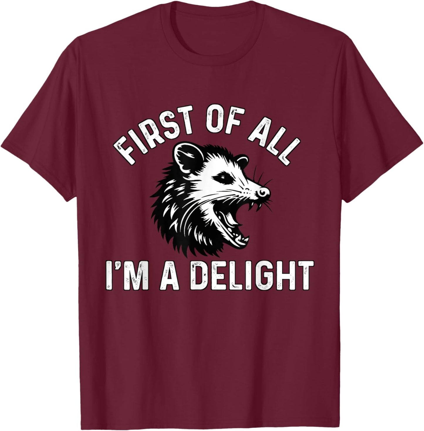 First Of All I'm A Delight Possum Angry Opossum Meme T-Shirt - T-Shirt | Maroon
