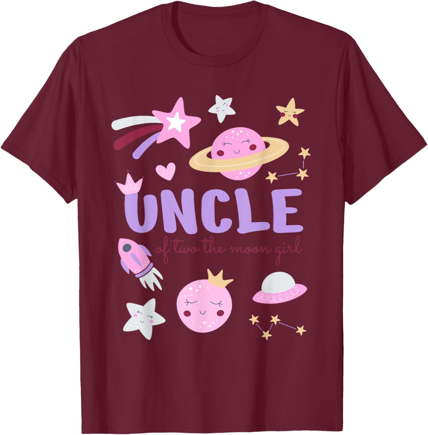 Uncle of Two The Moon Girl Cosmos Stars Space 2nd Birthday T-Shirt - T-Shirt | Maroon