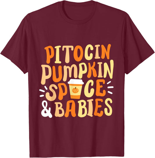 Halloween Labor And Delivery L&D Nurse Fall Pumpkins Midwife T-Shirt - T-Shirt | Maroon