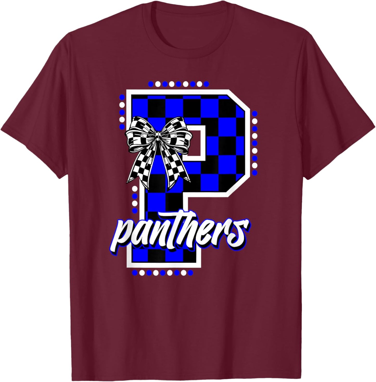 Panthers Checkered Print Blue Panther Pride School Spirit T-Shirt - T-Shirt | Maroon