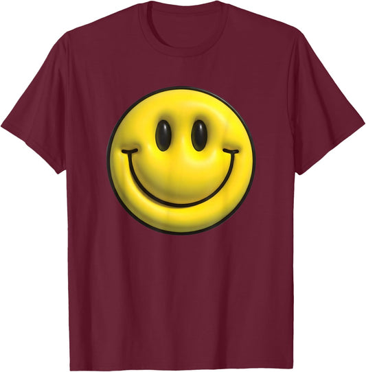 Retro Yellow Smile Face Fun Happy Face Classic Positive Mood T-Shirt - T-Shirt | Maroon