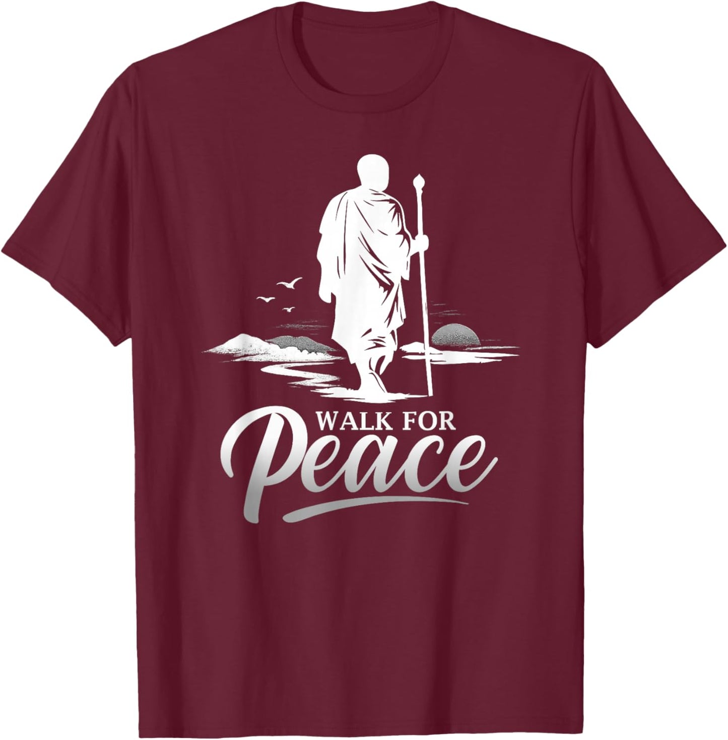 Marche pour Les Moines de la Paix avec Aloka Dog Minimalist Zen Art T-Shirt - T-Shirt | Maroon
