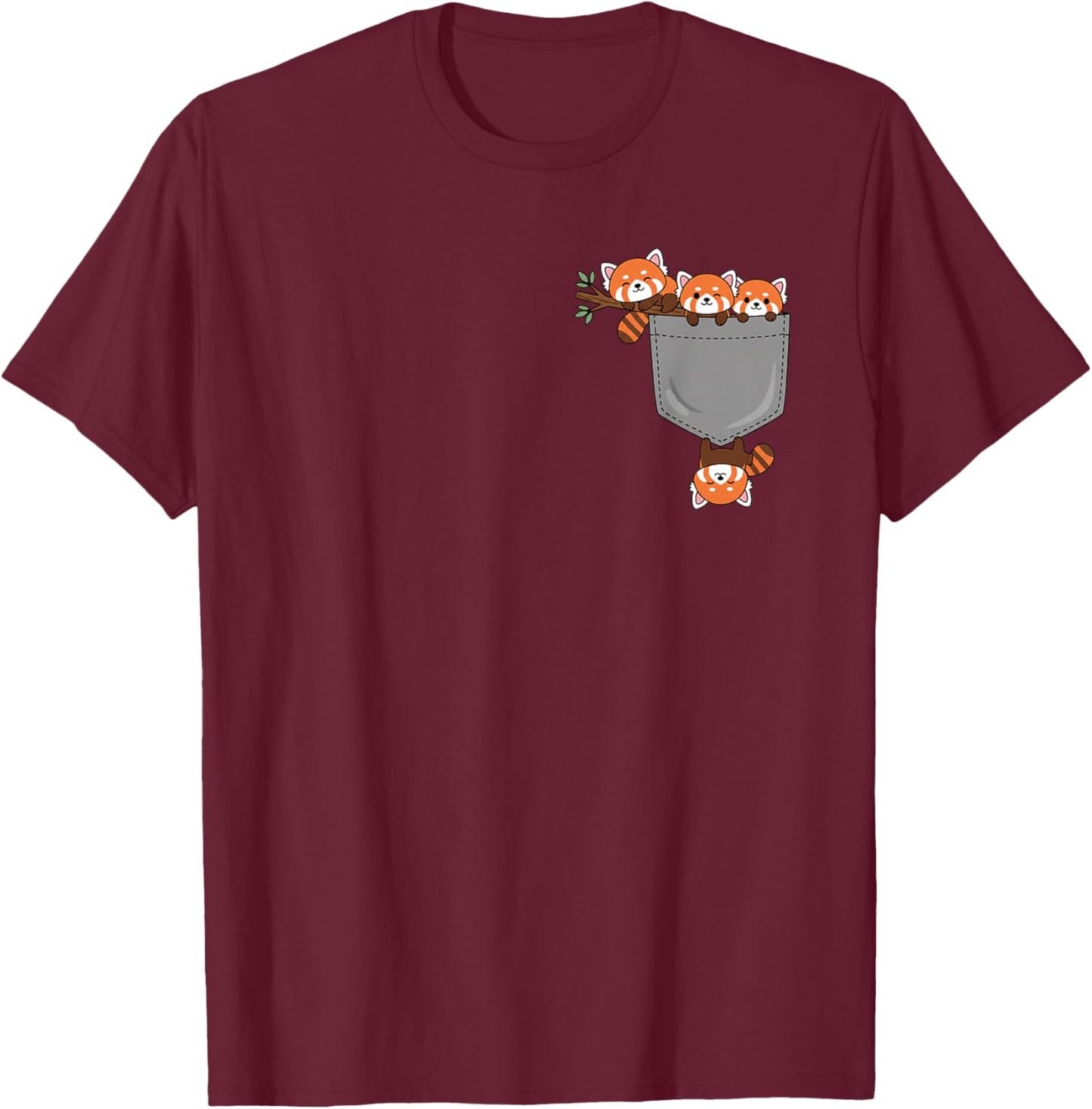 Cute Red Panda Pocket Design Playful Animal Lover Kids T-Shirt - T-Shirt | Maroon