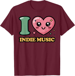 I Love Indie Music T-Shirt - T-Shirt | Maroon
