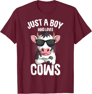 Just A Boy Who Loves Cows Farmer Kids Cow Toddler Boys T-Shirt - T-Shirt | Maroon