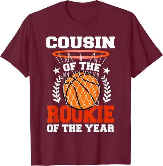 Cousin Of Rookie 1st Basketball Birthday Theme Matching T-Shirt - T-Shirt | Maroon