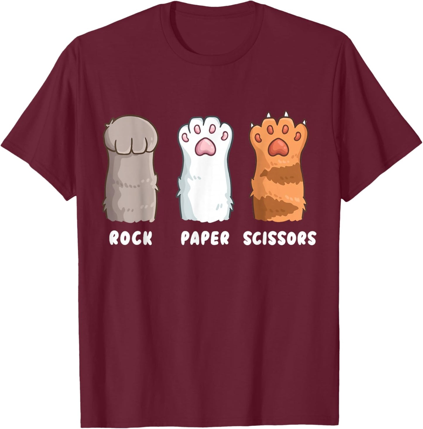 Cat Lover Cat Owner Funny Cat Rock Paper Scissors T-Shirt - T-Shirt | Maroon