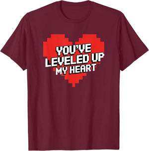 You've Leveled Up My Heart Gamer Love Valentine's Day Retro T-Shirt - T-Shirt | Maroon