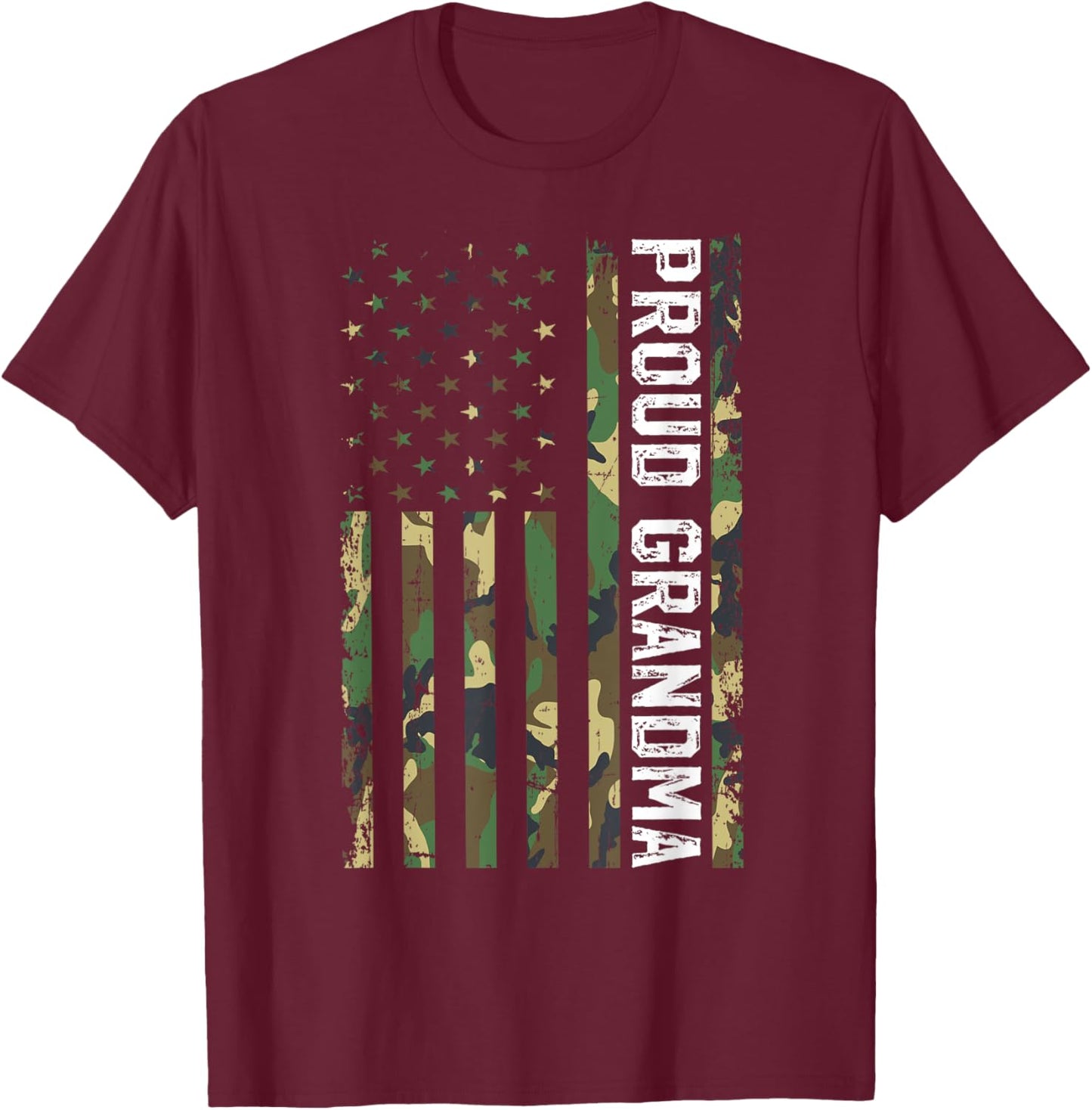 Proud Grandma Of A Soldier Grandma Military Grandma US Flag T-Shirt - T-Shirt | Maroon