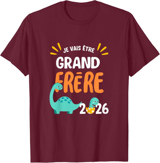 Kids I Will Be Big Brother 2026 Dinosaur Future Big Brother T-Shirt - T-Shirt | Maroon