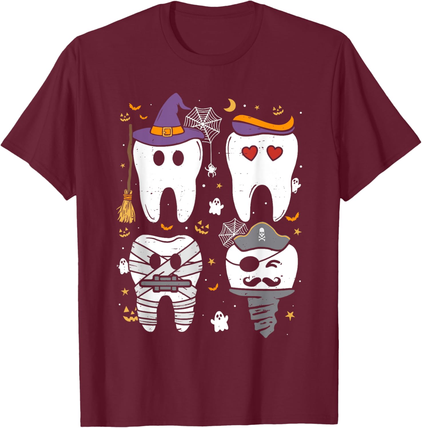Dentist Witch Teeth Dental Crew Halloween Costume Men Women T-Shirt - T-Shirt | Maroon