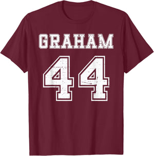 Graham Vintage Jersey Text Graphic Number 44 for Sport T-Shirt - T-Shirt | Maroon