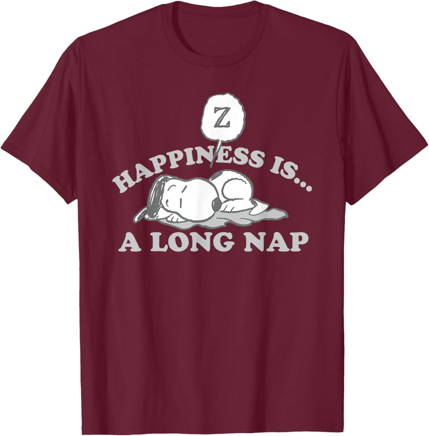 Peanuts Happiness Is A Long Nap Snoopy T-Shirt - T-Shirt | Maroon