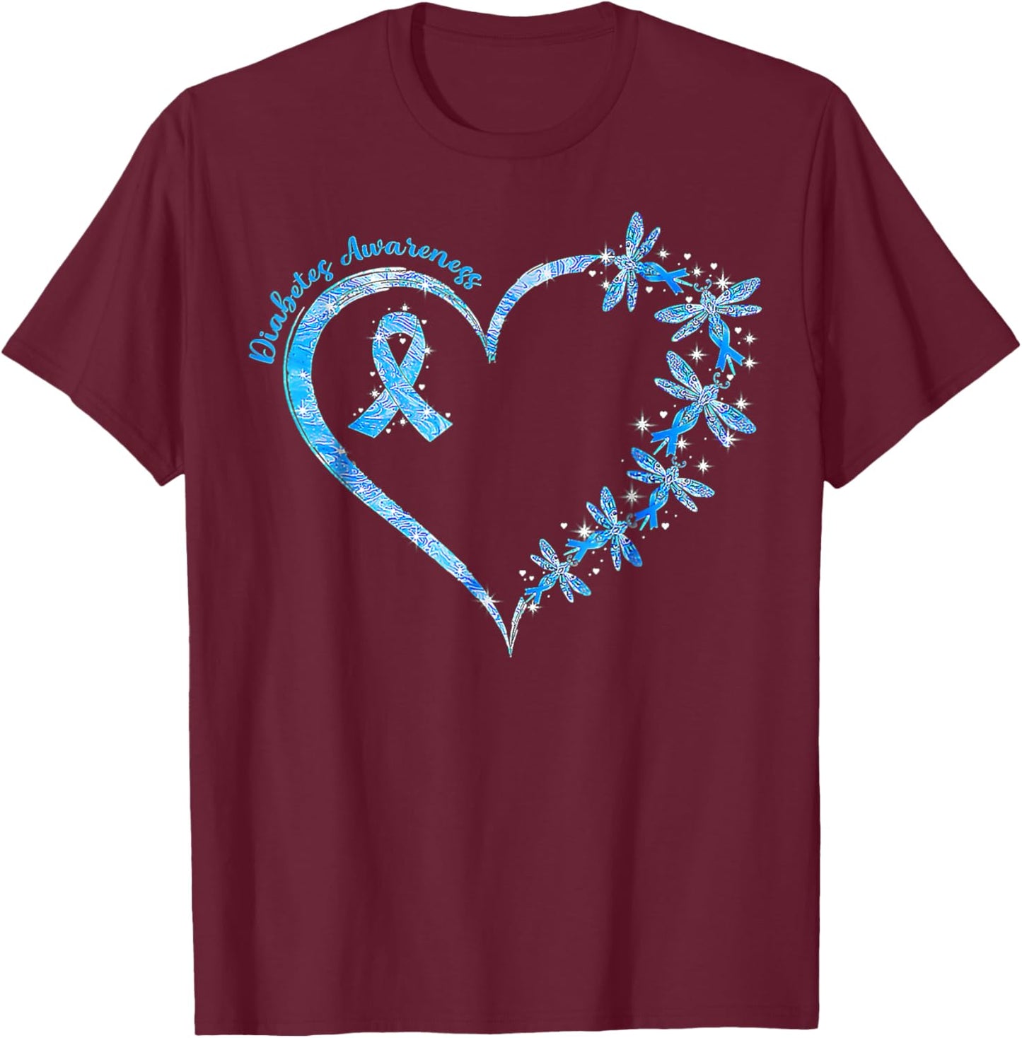 In November We Wear Blue Cure Diabetes Awareness Love Heart T-Shirt - T-Shirt | Maroon