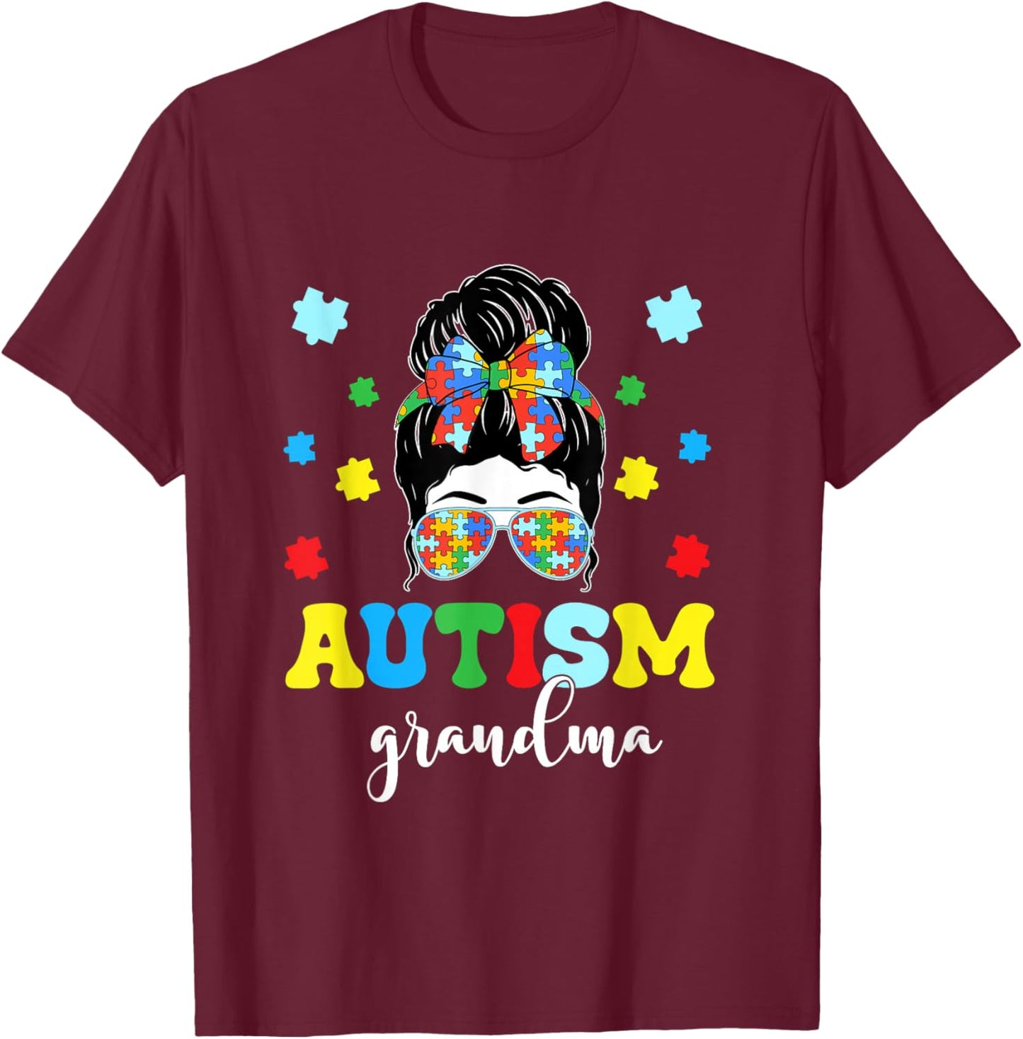 Autism Grandma Life Messy Bun Bandana Autism Grandma Women T-Shirt - T-Shirt | Maroon